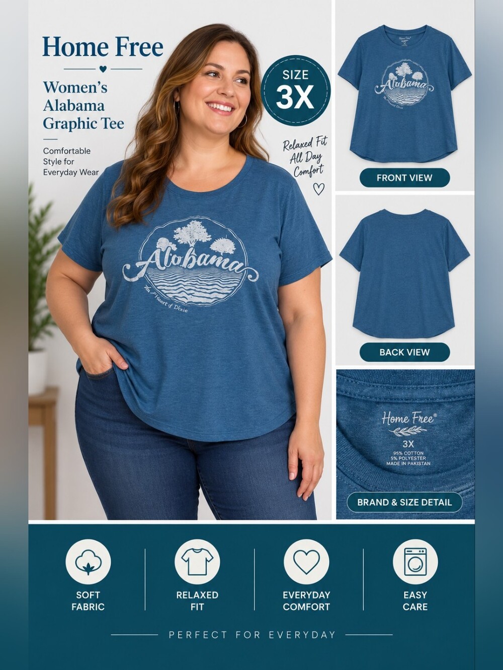 Home free Women's 3X blue Alabama shirt #07